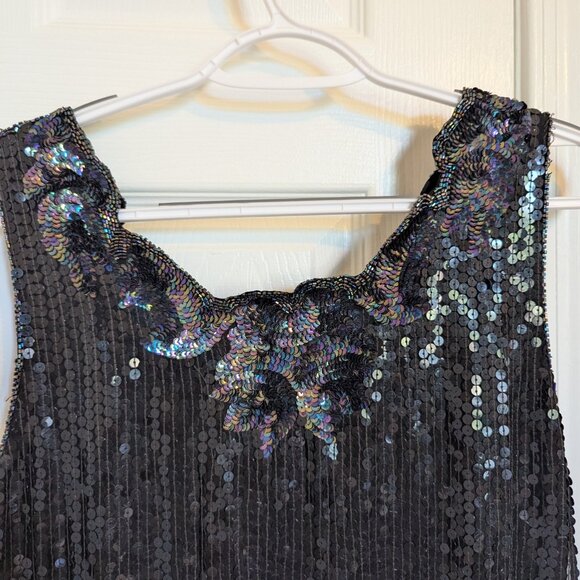 DAZZLING GATSBY 1920s SEQUIN STUNNER FLAPPER DRESS | M | EVC | Black | 12 / L - Picture 2 of 12